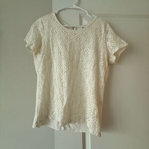 Market & Spruce Cream Lace Short Sleeve Overlay Top